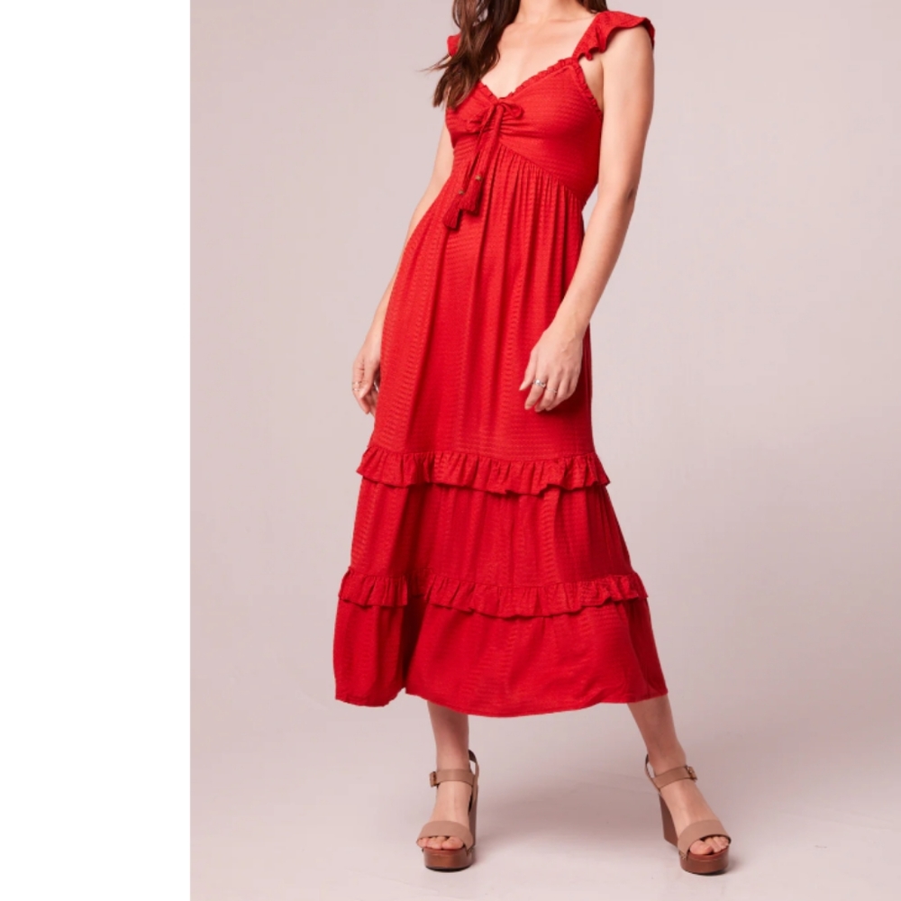Band of the Free Clarisse Red Tiered Dress Aurora Red Medium NWT $119